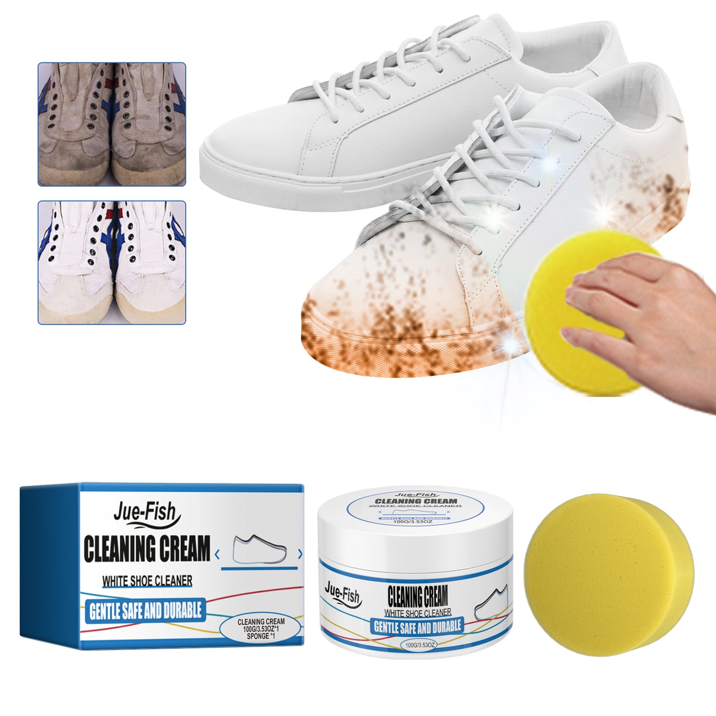 White Shoe Cleaning Cream - 100g Bottle with Sponge - Shoe Care