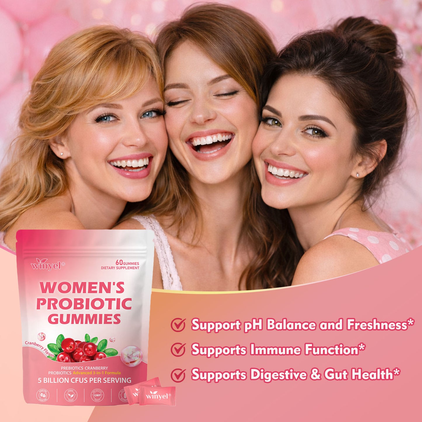 Cranberry Probiotic Gummies for Women - Feminine PH Balance Support