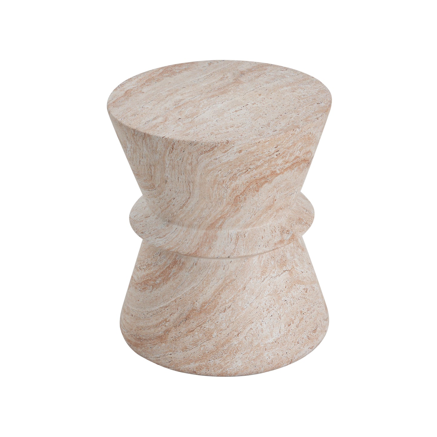 Lightweight Concrete Side Table with Travertine Finish - Beige