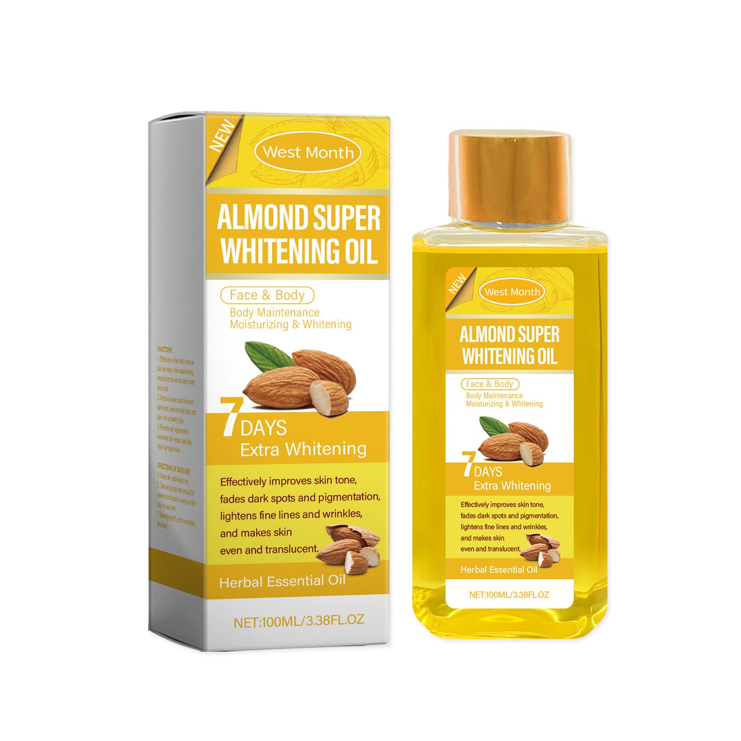 Sweet Almond Body Brightening Oil with Vitamin C & Hyaluronic Acid, 100ml