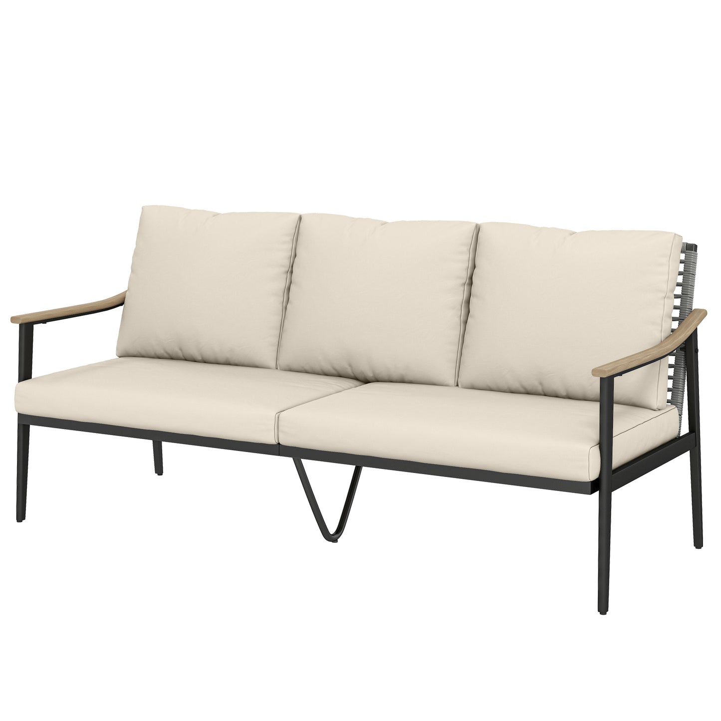 Outdoor Patio Sofa for 3 - Wicker Couch with Cushions, Khaki