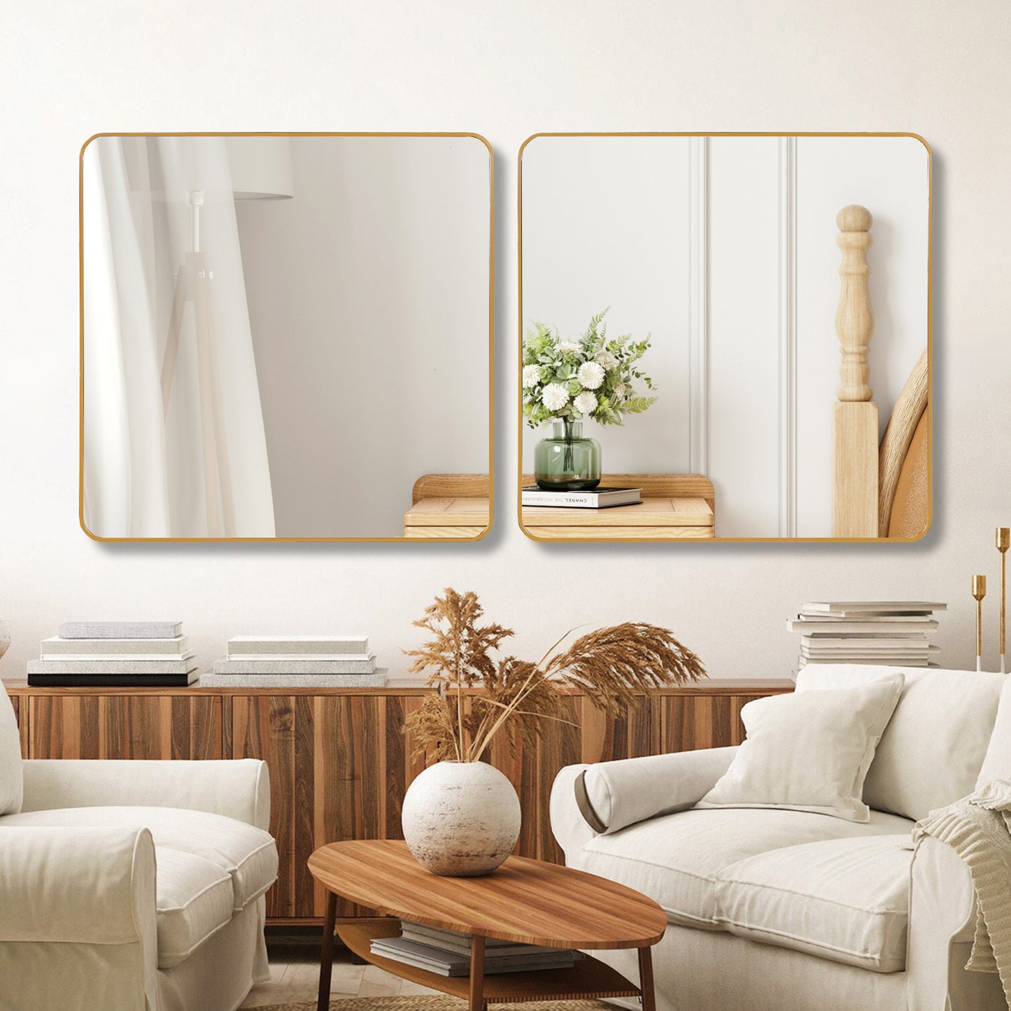 30" x 30" Gold Metal Framed Square Wall Mirror