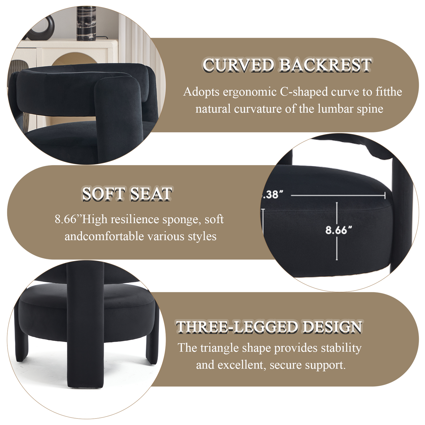 Modern Velvet Accent Chair - Comfy Single Sofa for Living Room