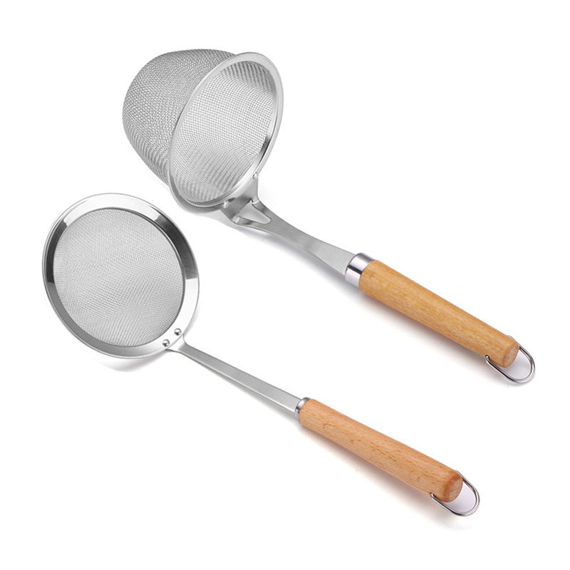 304 Stainless Steel Kitchen Colander & Rice Noodle Skimmer with Wooden Handle