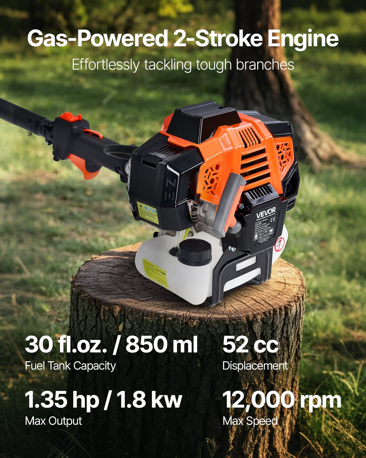 Gas Pole Saw 52CC 2-Stroke Extendable Tree Trimmer with 14in Bar