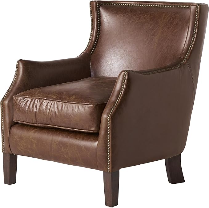 Genuine Leather Brown Single Sofa Chair - Vintage Style