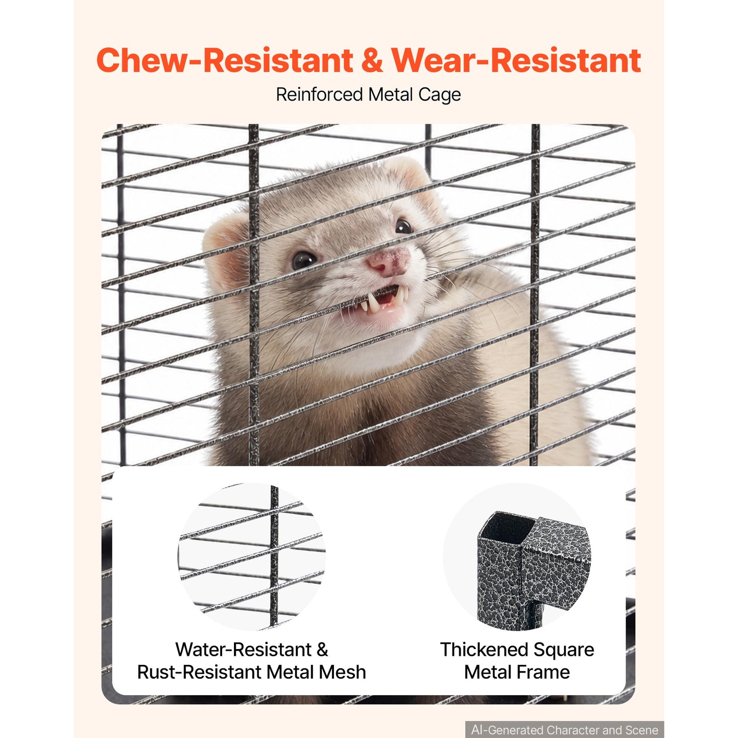 Small Animal Cage 44.5 Inch 4-Tier Rolling Ferret & Rodent Habitat with Hammock Ramps & Tray
