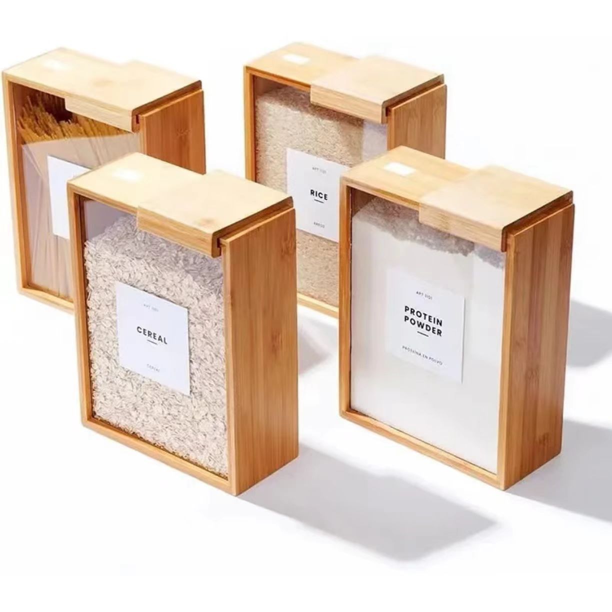 Bamboo Grain Storage Box with Sliding Cover - Modern Home Organization