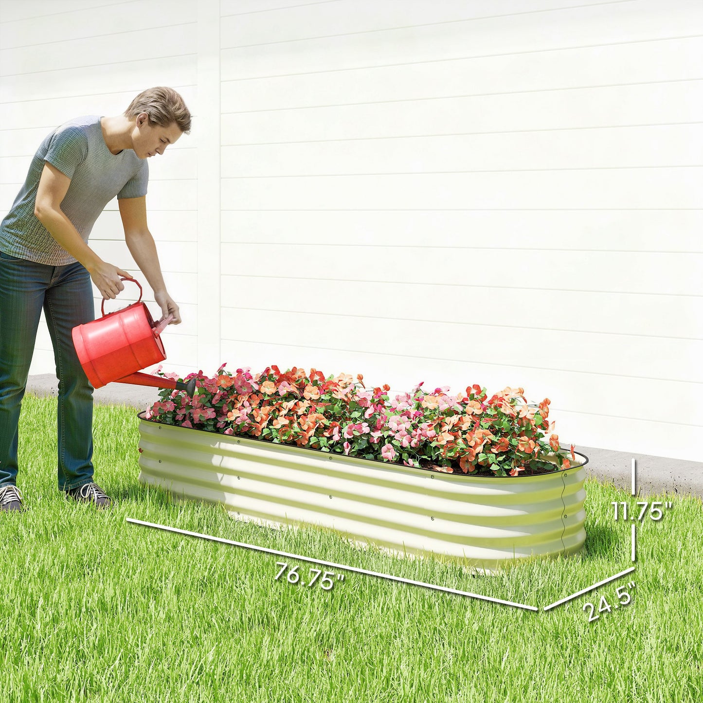 Galvanized Raised Garden Bed Kit - Metal Planter Box with Safety Edging, Cream
