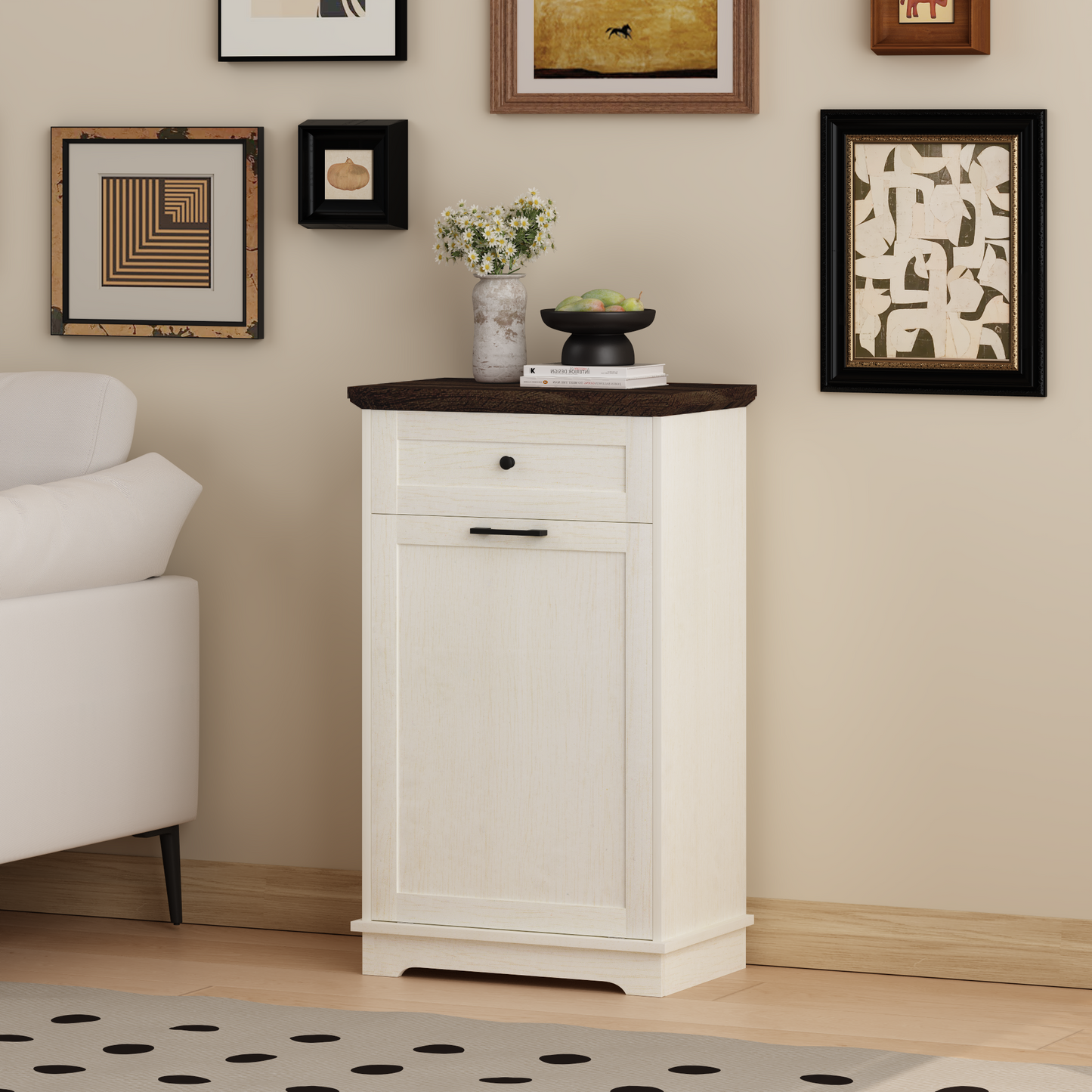 10 Gallon Tilt-Out Trash Cabinet - Antique White