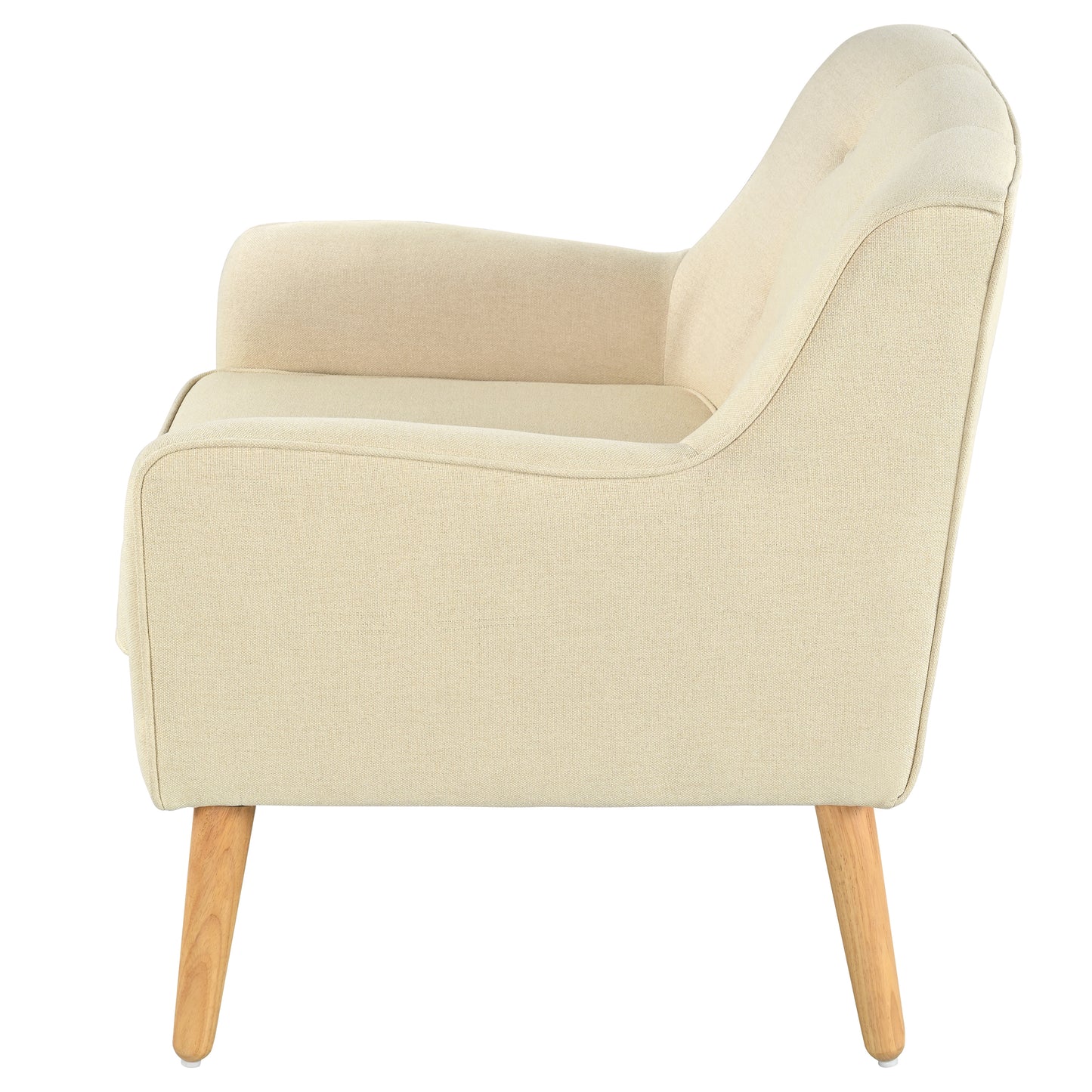 Mid-Century Modern Accent Chair - Beige Tufted Fabric Armchair