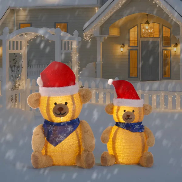 Set of 2 Lighted Plush Bear Christmas Decorations with 60 LED Lights