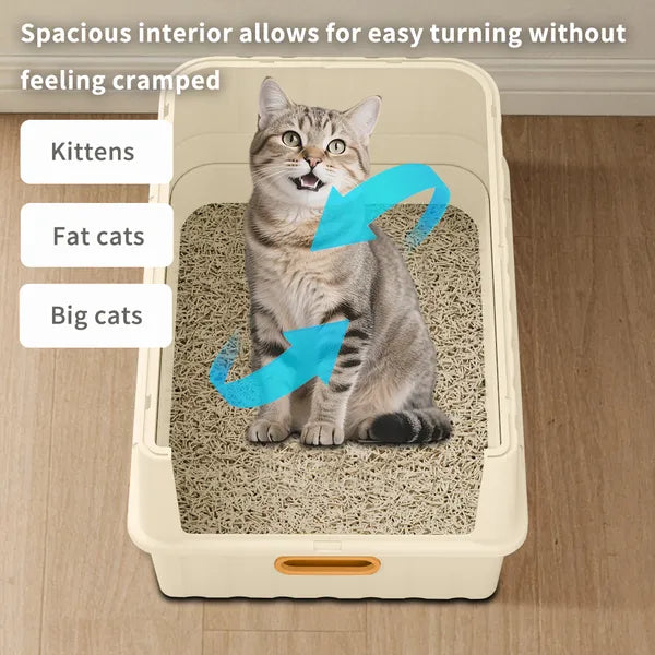 White Cat Litter Box with Drawer Style Design, Spacious & Hygienic