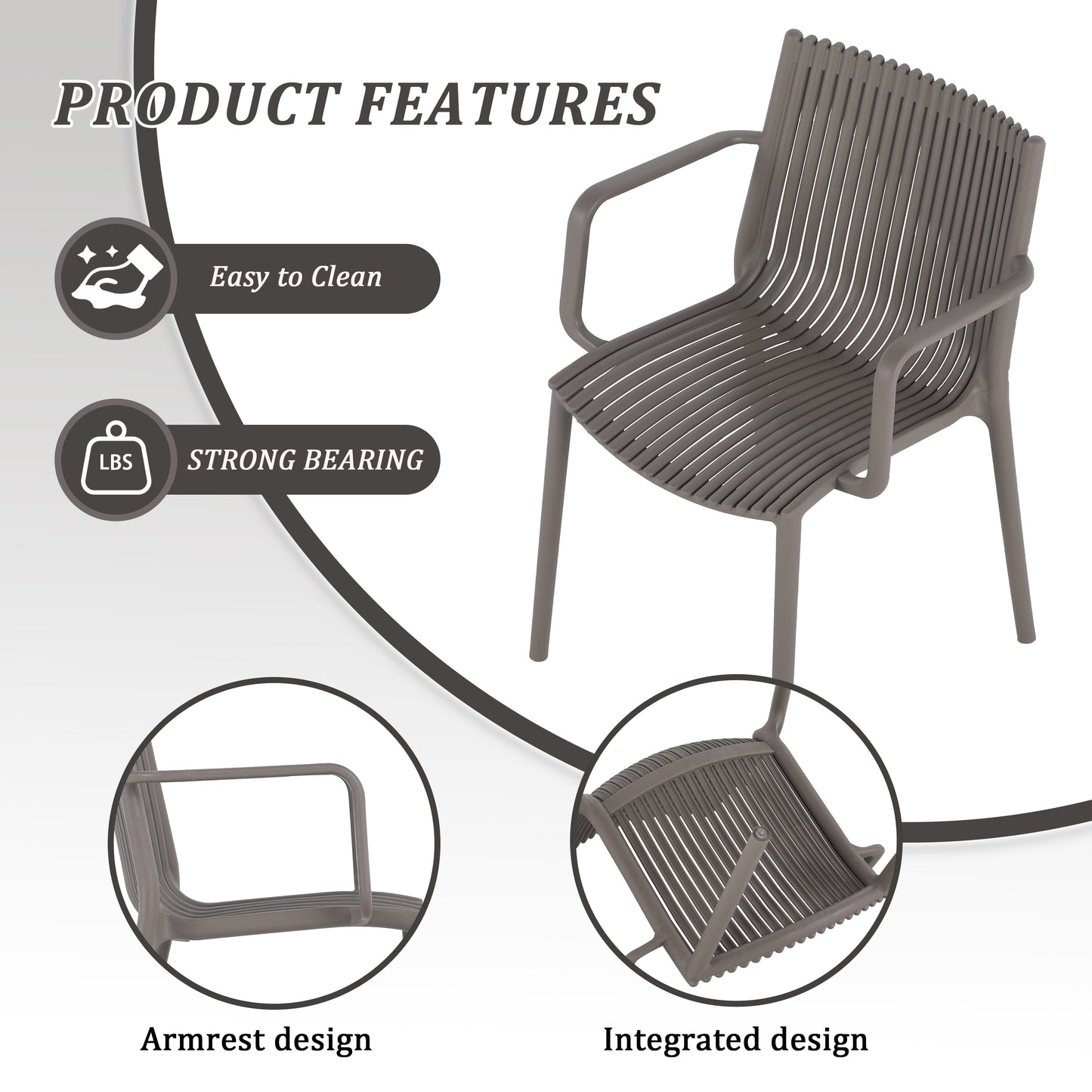 4-Piece Warm Grey Stackable Armchair & Round Table Set - Indoor/Outdoor