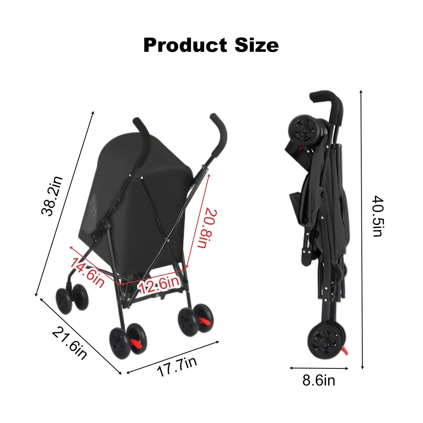 Pet Stroller for Small Dogs Cats with Mesh Ventilation Foldable Design Black