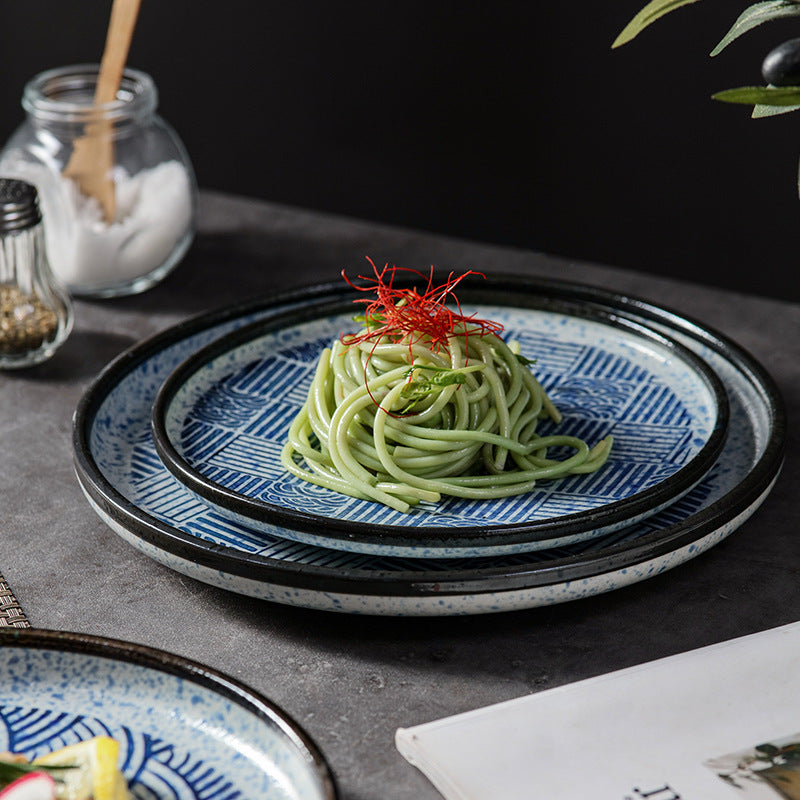 Japanese Style Ceramic Round Dinner Plate - Large Porcelain Tableware