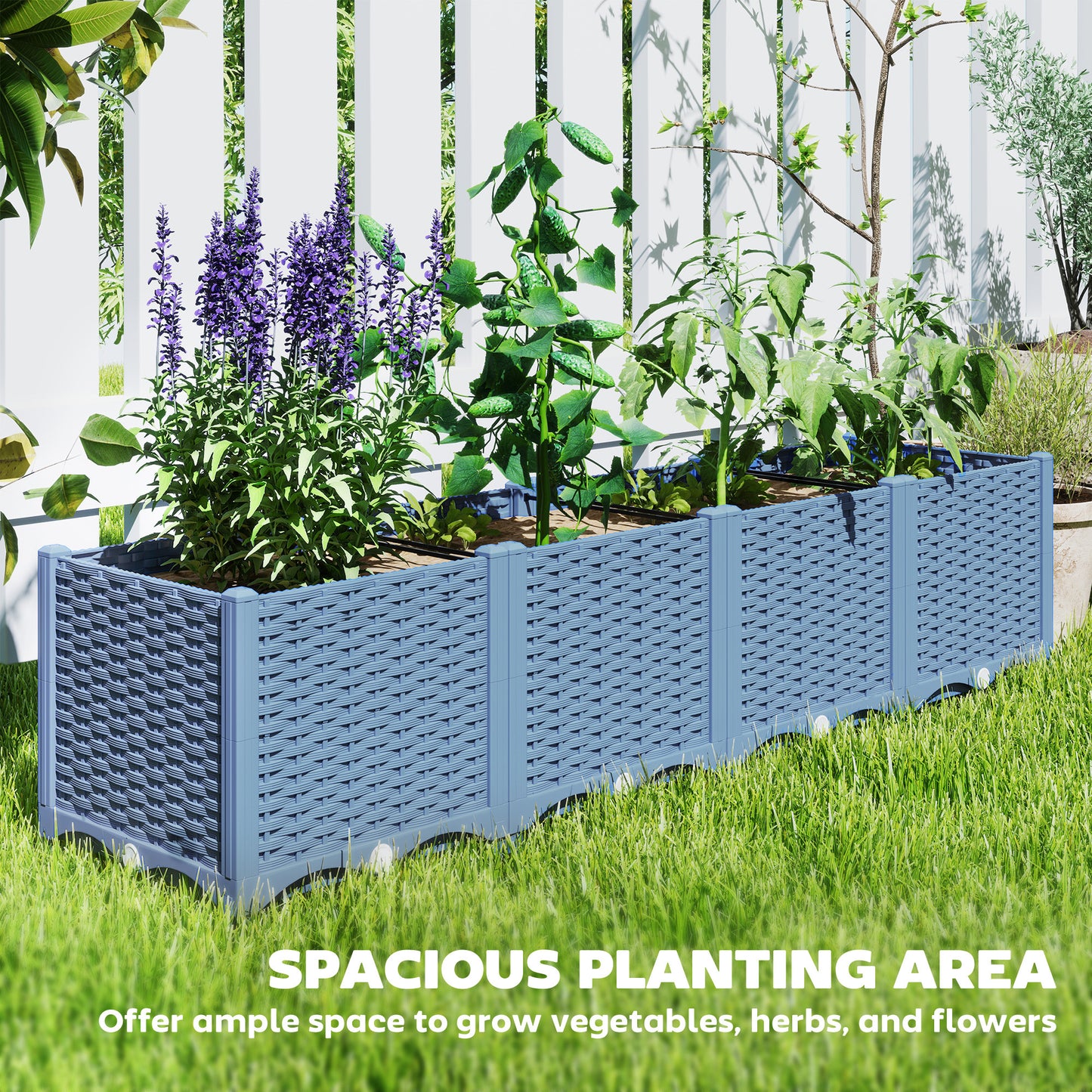 Plastic Raised Garden Bed 5x1ft Outdoor Flower Box with Drainage Holes
