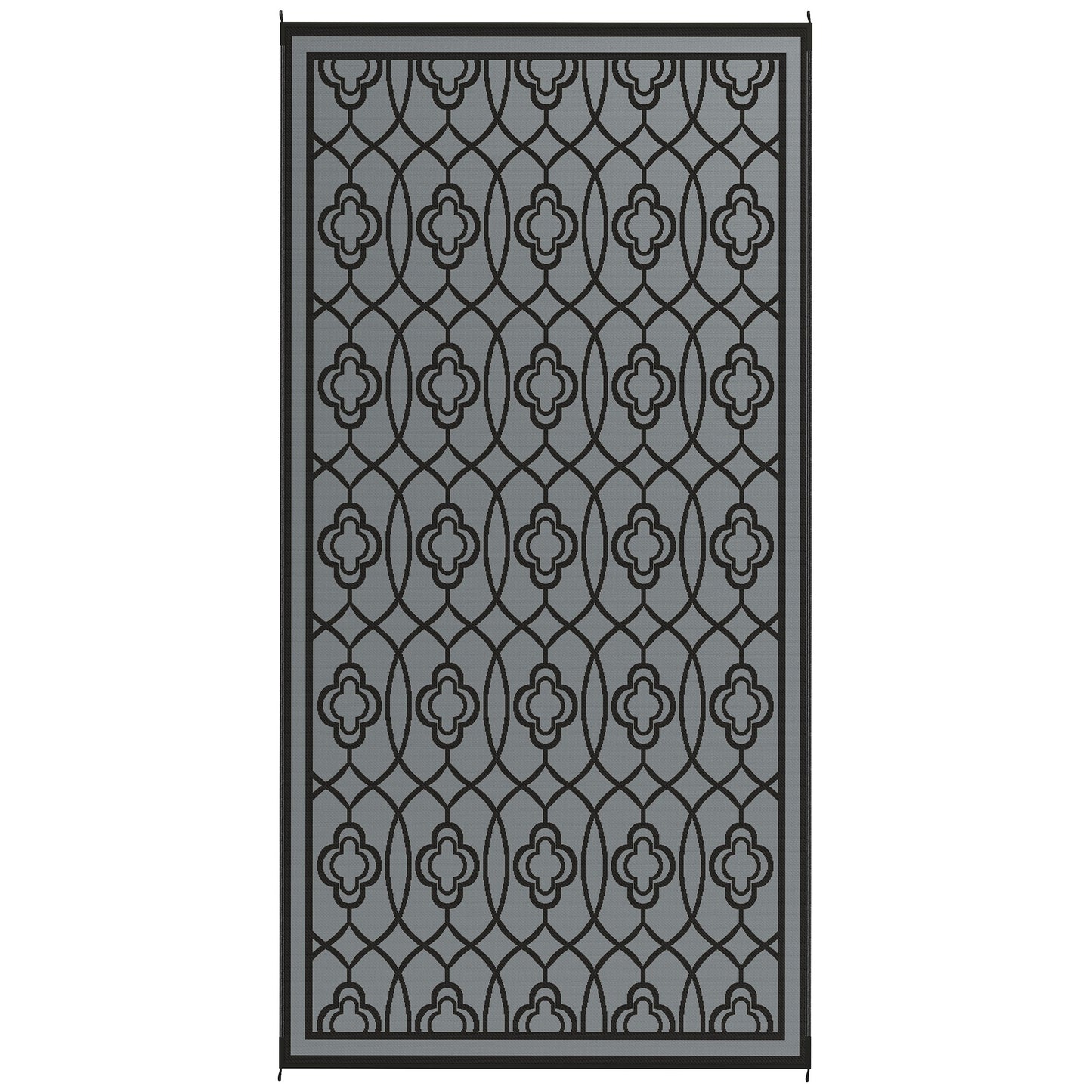 Reversible Outdoor Rug - Waterproof Plastic Straw, 9' x 18', Black & Gray Lantern