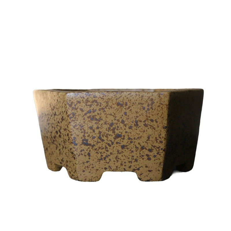 Purple Sand Flower Pot with Firewood Storage Square Bonsai Planter - Handmade