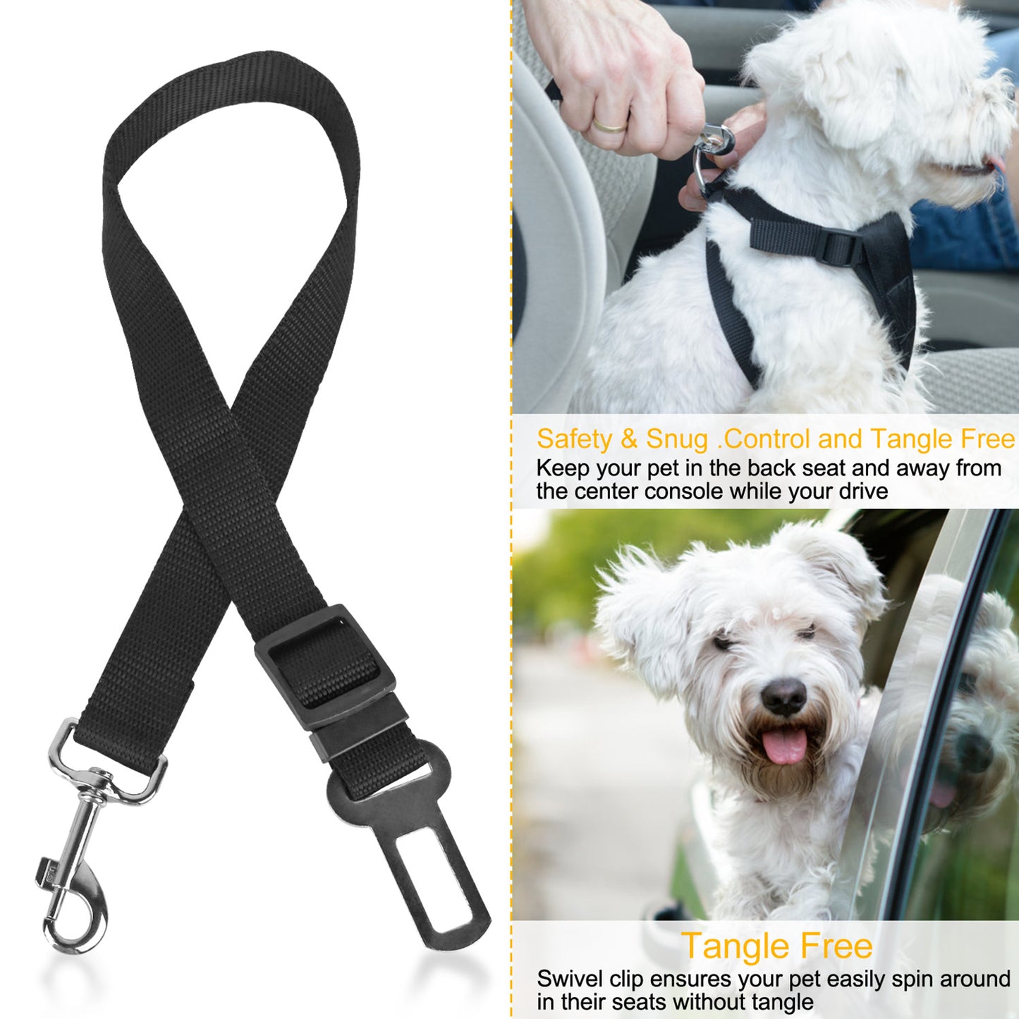 Adjustable Car Seat Belt for Pets - 2 Pack Nylon Safety Leash & Harness
