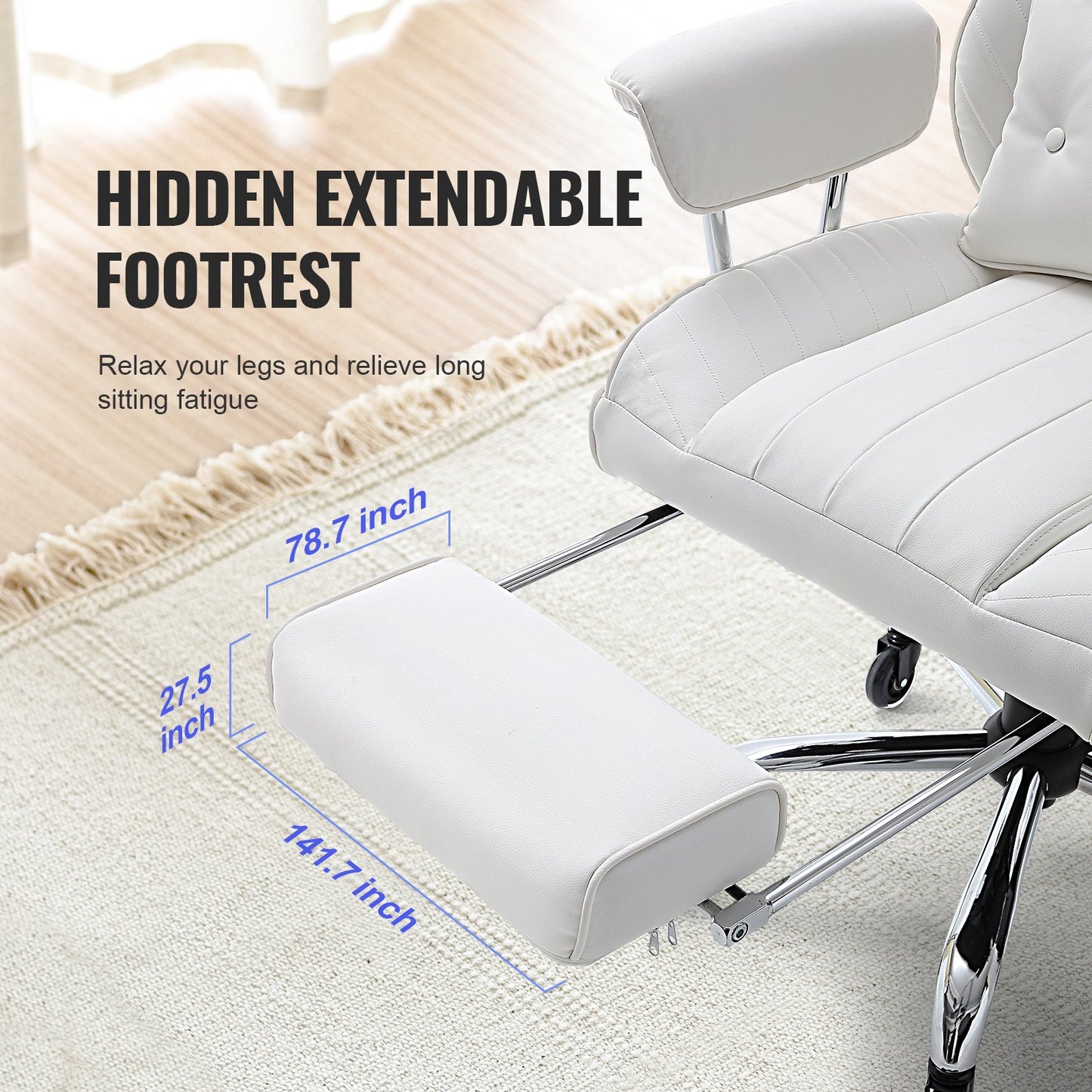 Ergonomic Reclining Office Chair with Footrest - White