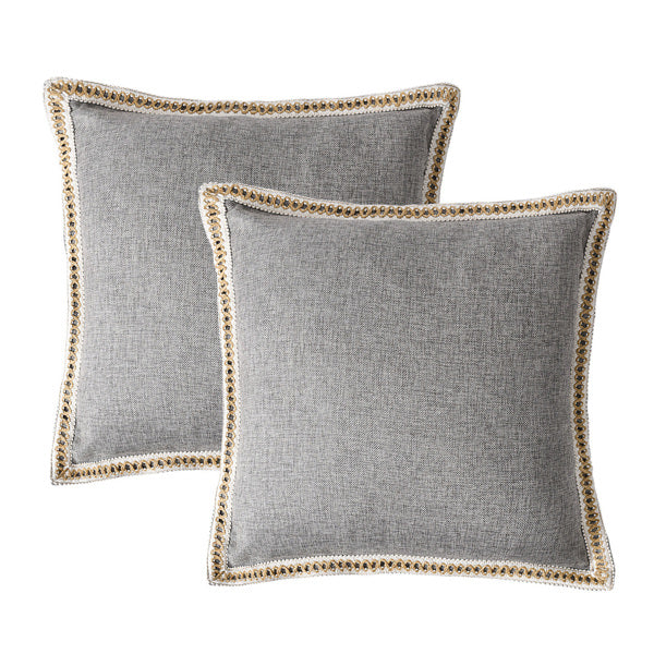 Set of 2 Vintage Linen Trimmed Throw Pillow Covers - 20x20 in