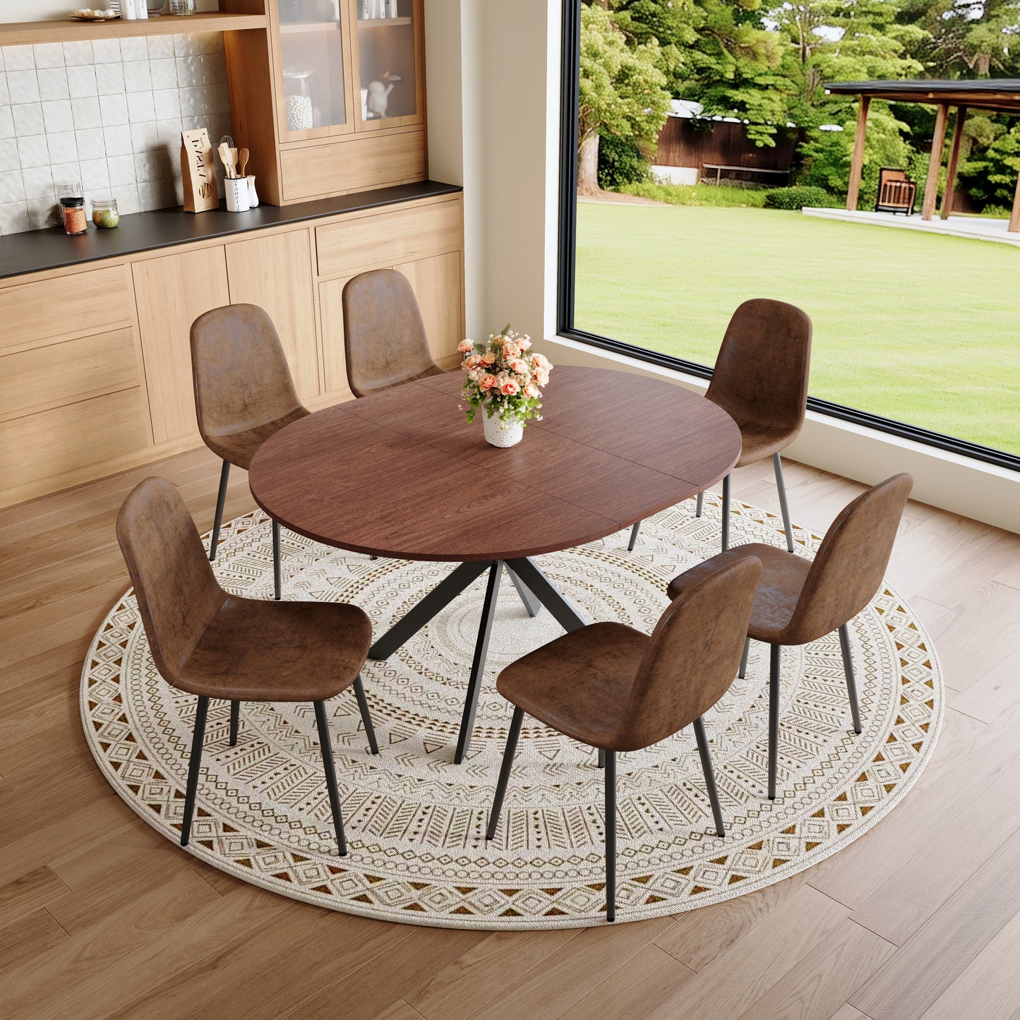 Extendable Round Dining Table - Space-Saving Walnut Table for 4-6