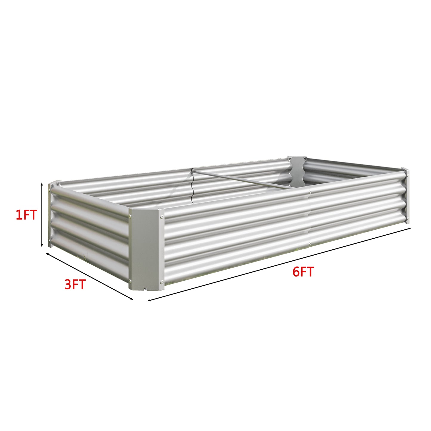 2PCS Metal Raised Garden Planter Beds 6' x 3' x 1' - Silver