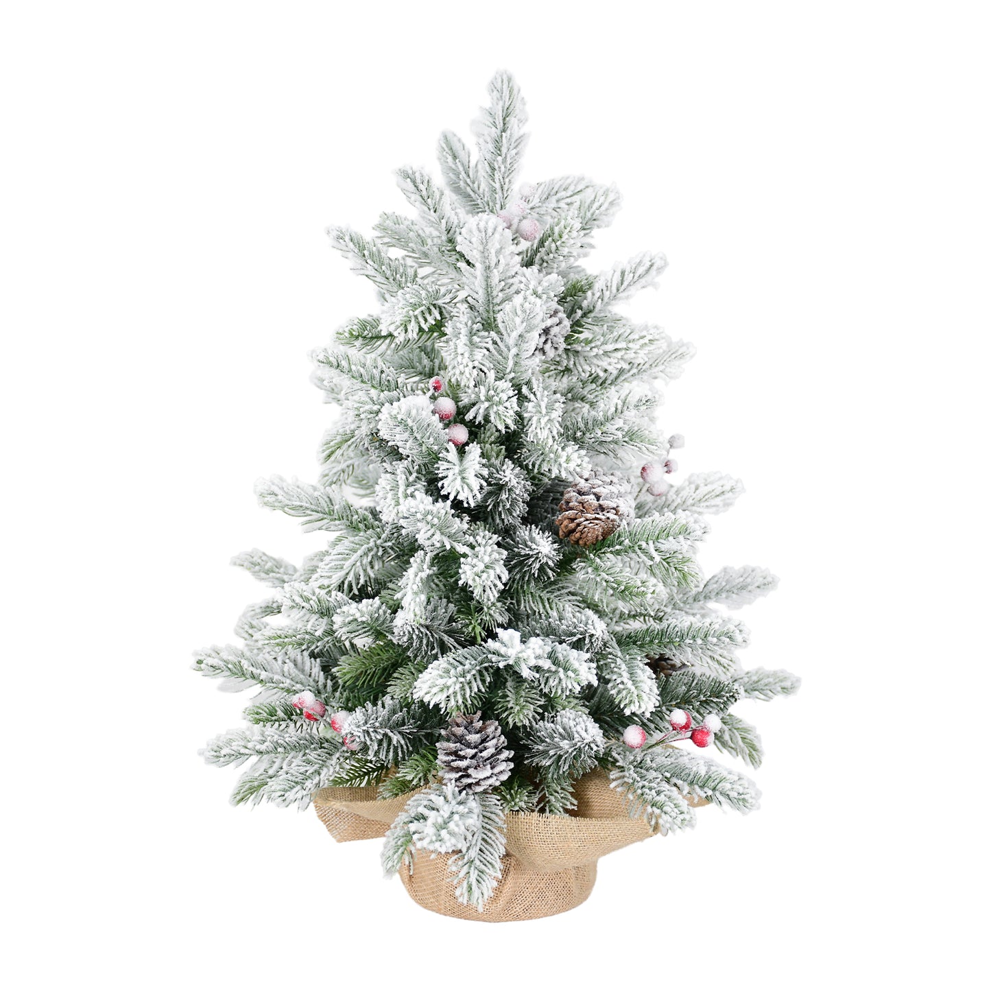 3ft Snow Flocked Artificial Christmas Tree with Pine Cones & Berries
