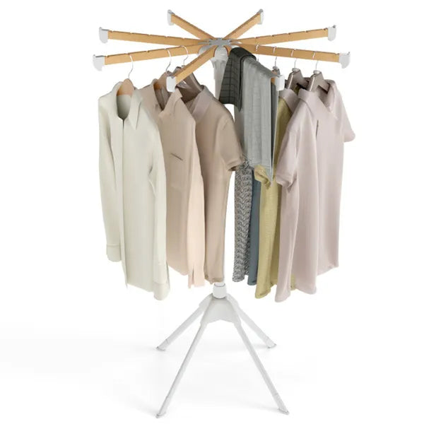 Foldable Bamboo Clothes Drying Rack with 40 Hanger Slots, Space Saving Indoor Laundry Stand