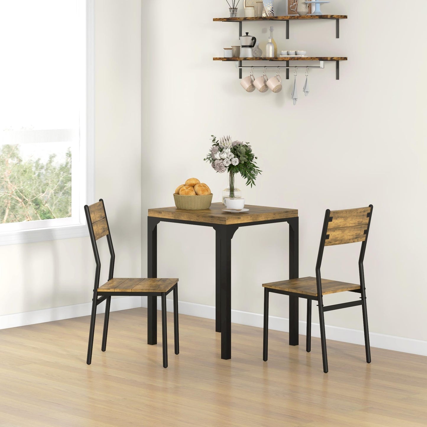 3-Piece Rustic Dining Room Set for Small Spaces - Brown