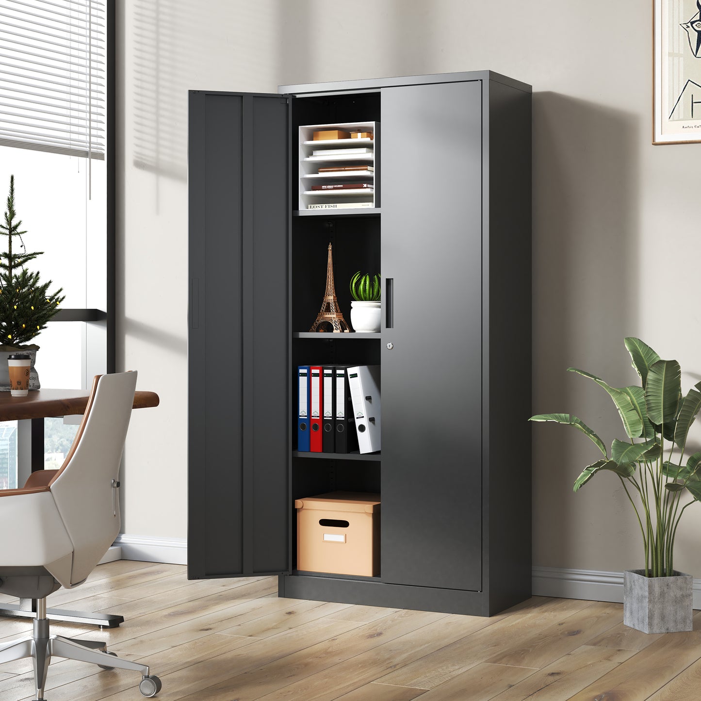 71 H Metal Garage Storage Cabinet, Black Tool Steel Locking Cabinet