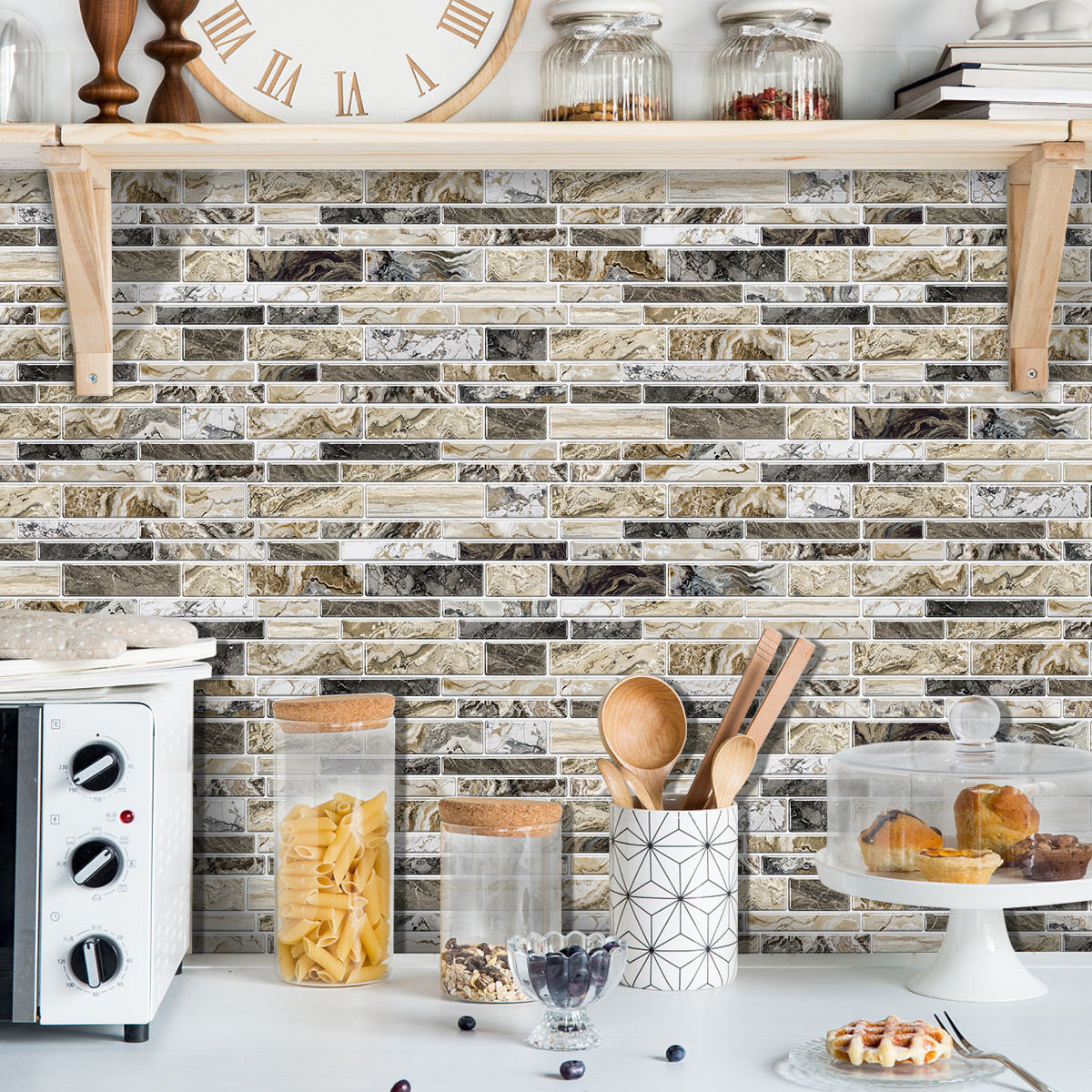 Peel and Stick Imitation Marble Pattern Wallpaper - Taupe