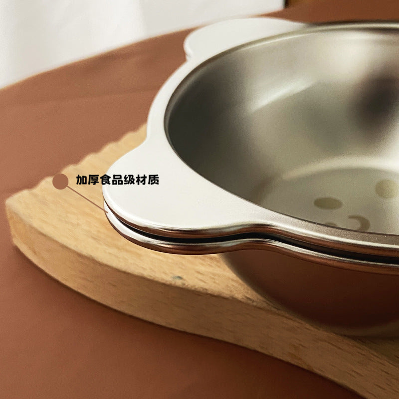 Children's Stainless Steel Drop-Resistant Bowl with Cartoon Bear Design - Baby Safe Kitchenware