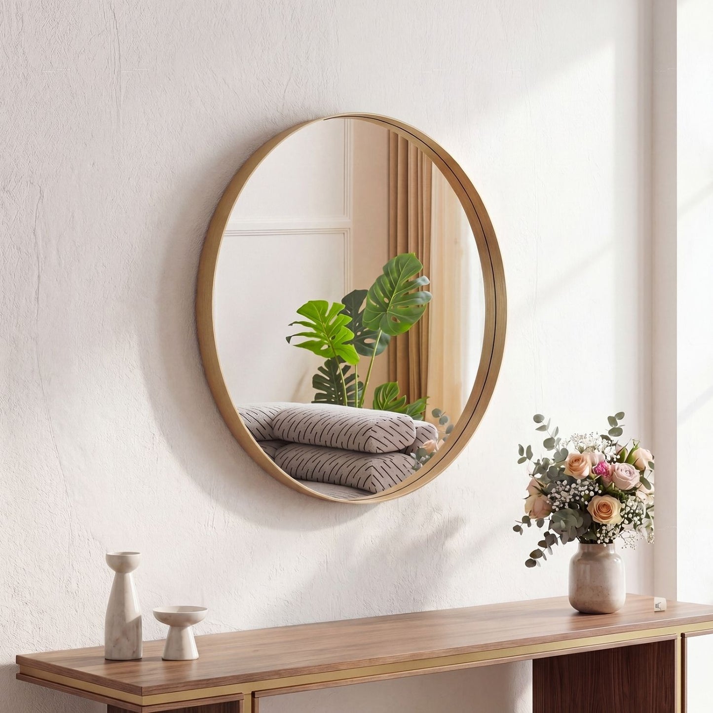 Round Wall Mirror With Metal Frame, Bathroom
