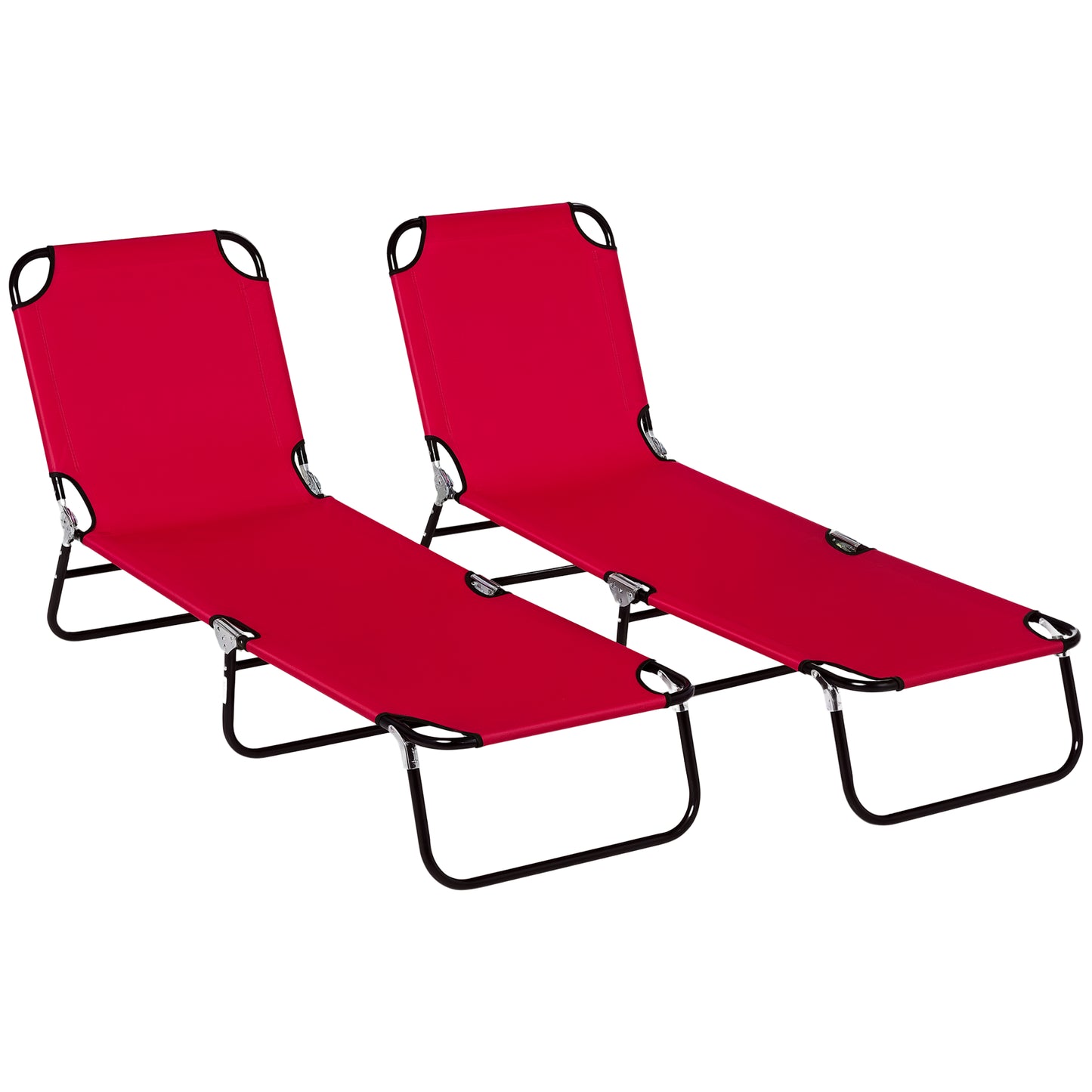 Folding Chaise Lounge Pool Chairs - 2-Piece Set, Red