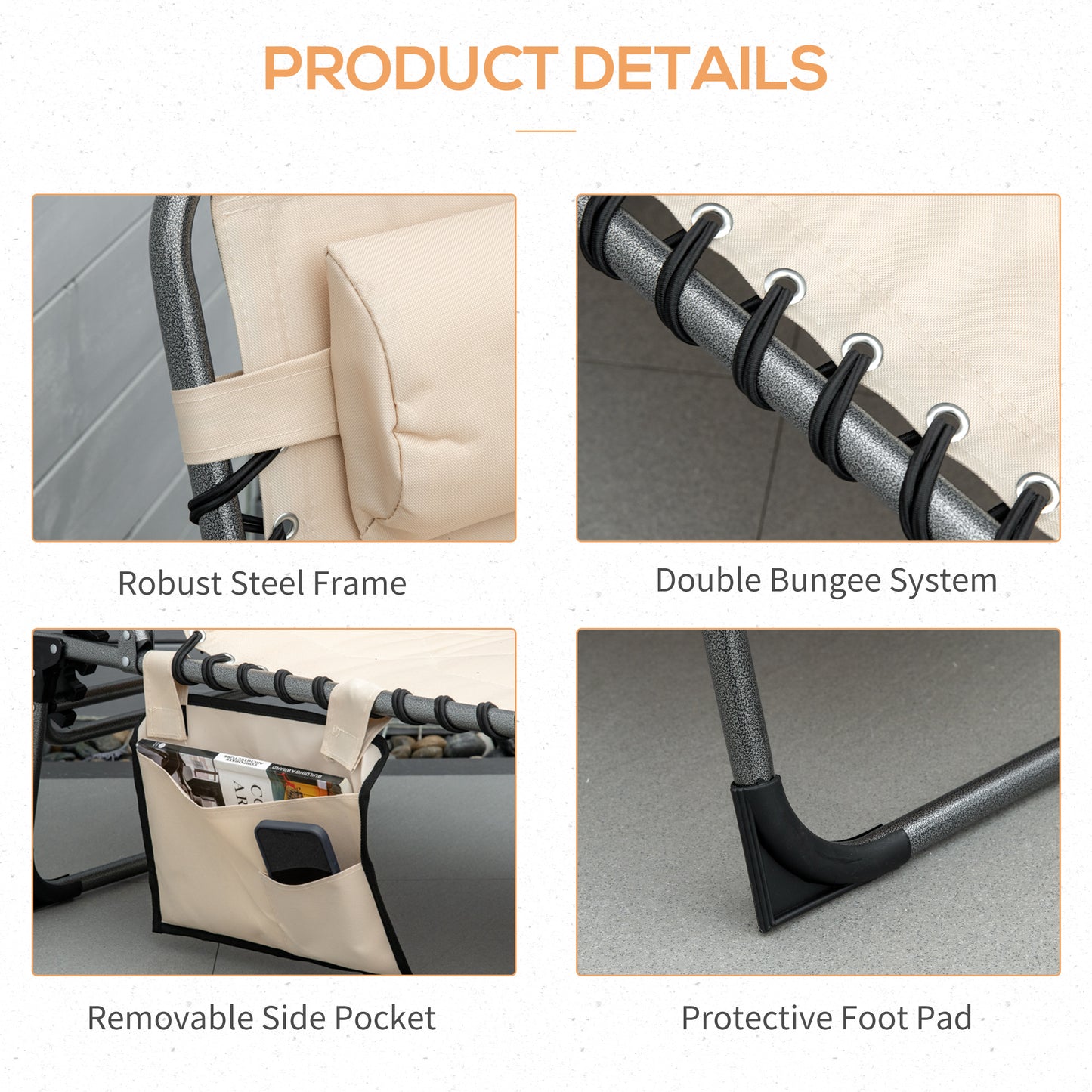 Padded Folding Chaise Lounge Chair - 6-Level Reclining Beach Chair