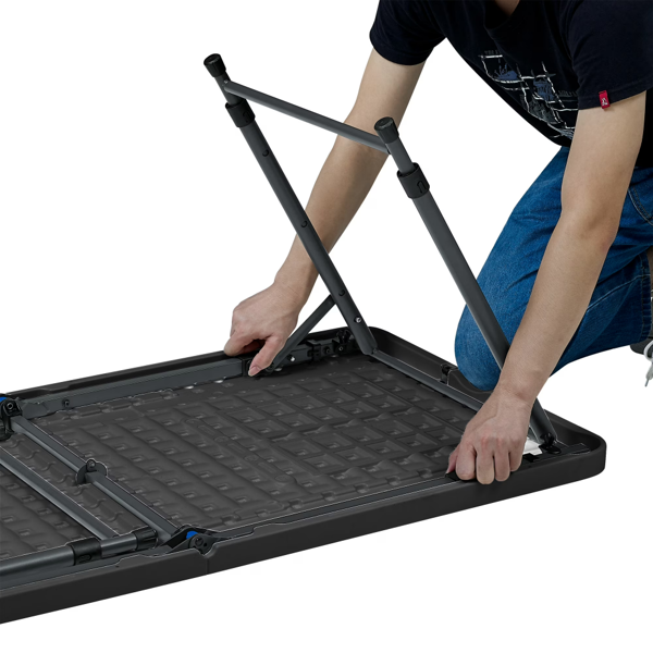 4-Foot Adjustable Height Folding Plastic Table - Black