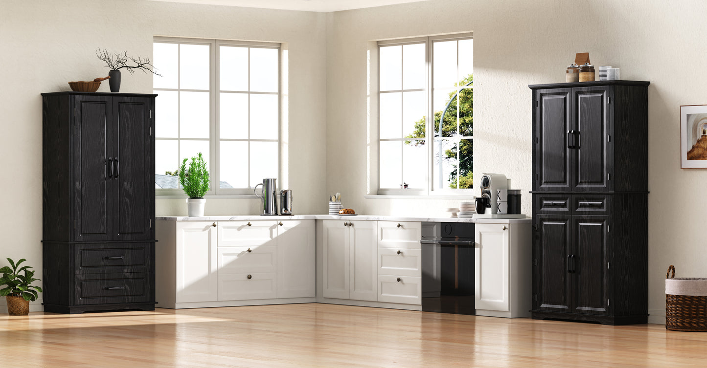 K&K 71 Tall Kitchen Pantry Cabinet With 3 Pull Out Organizers,