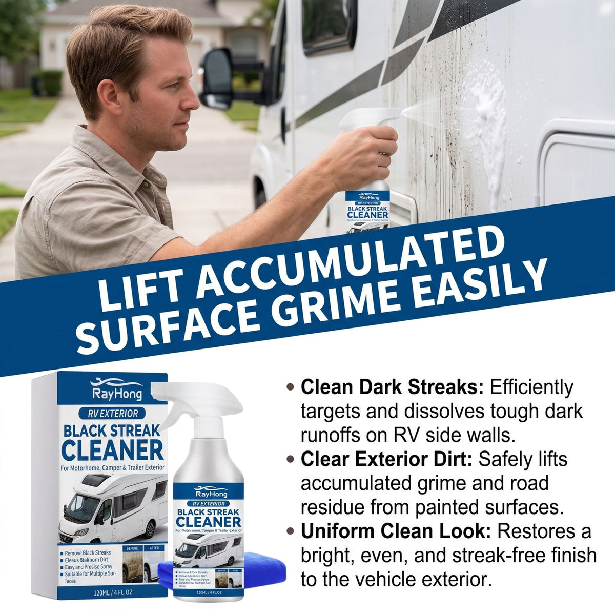 RV Exterior Wall Cleaner Spray - Dust & Stain Remover, 120ml