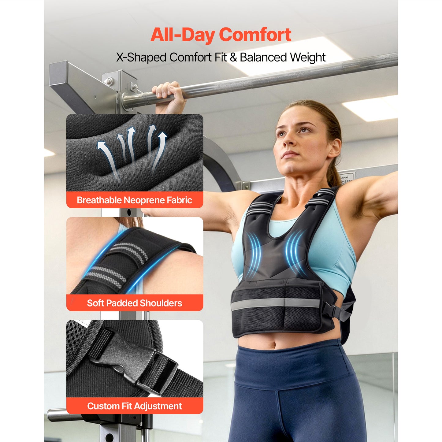 Adjustable Weighted Vest for Strength Training and Running - 24-40 Lbs, Reflective Stripe, Comfortable Fit
