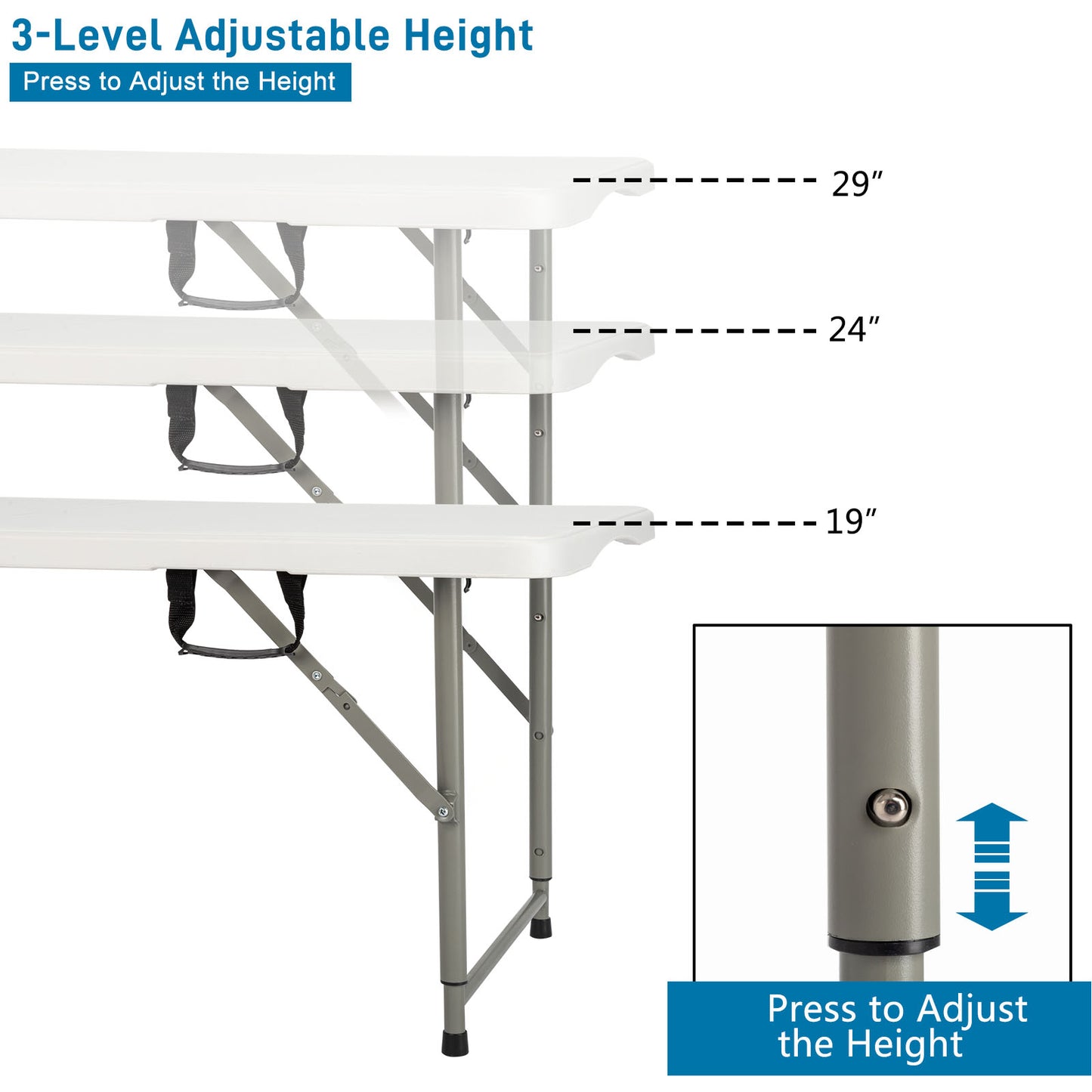4FT Folding Camping Table - Lightweight Plastic Picnic Table
