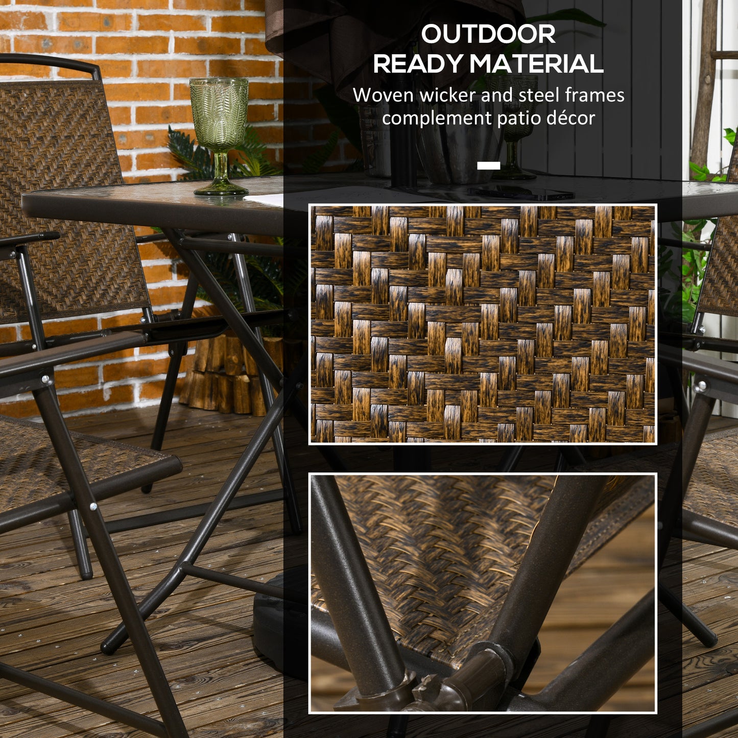 5-Piece Outdoor Dining Table Set with Umbrella Hole - Dark Brown