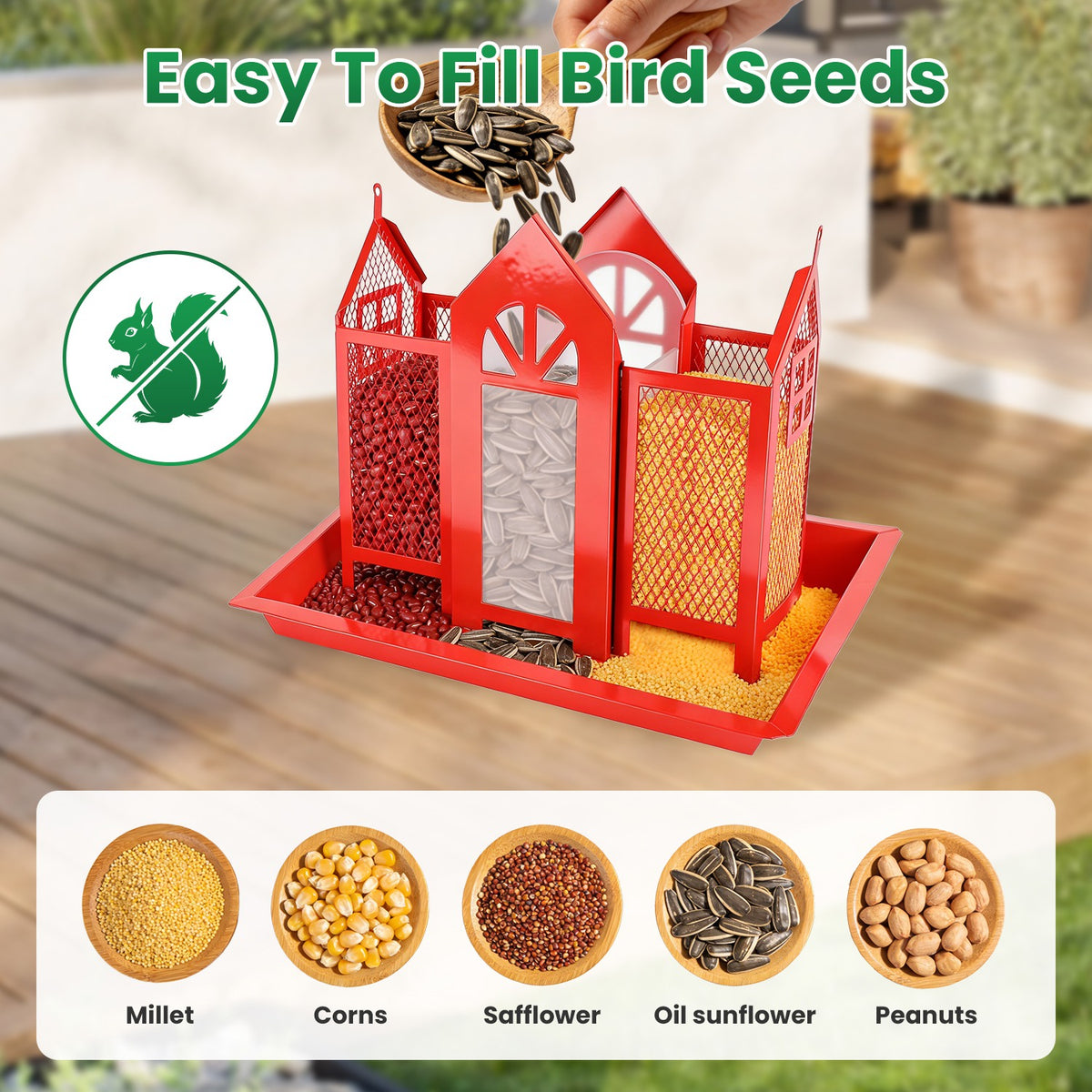 Metal Bird Feeder House with Visible Window & Lift Top - Outdoor Garden Decor