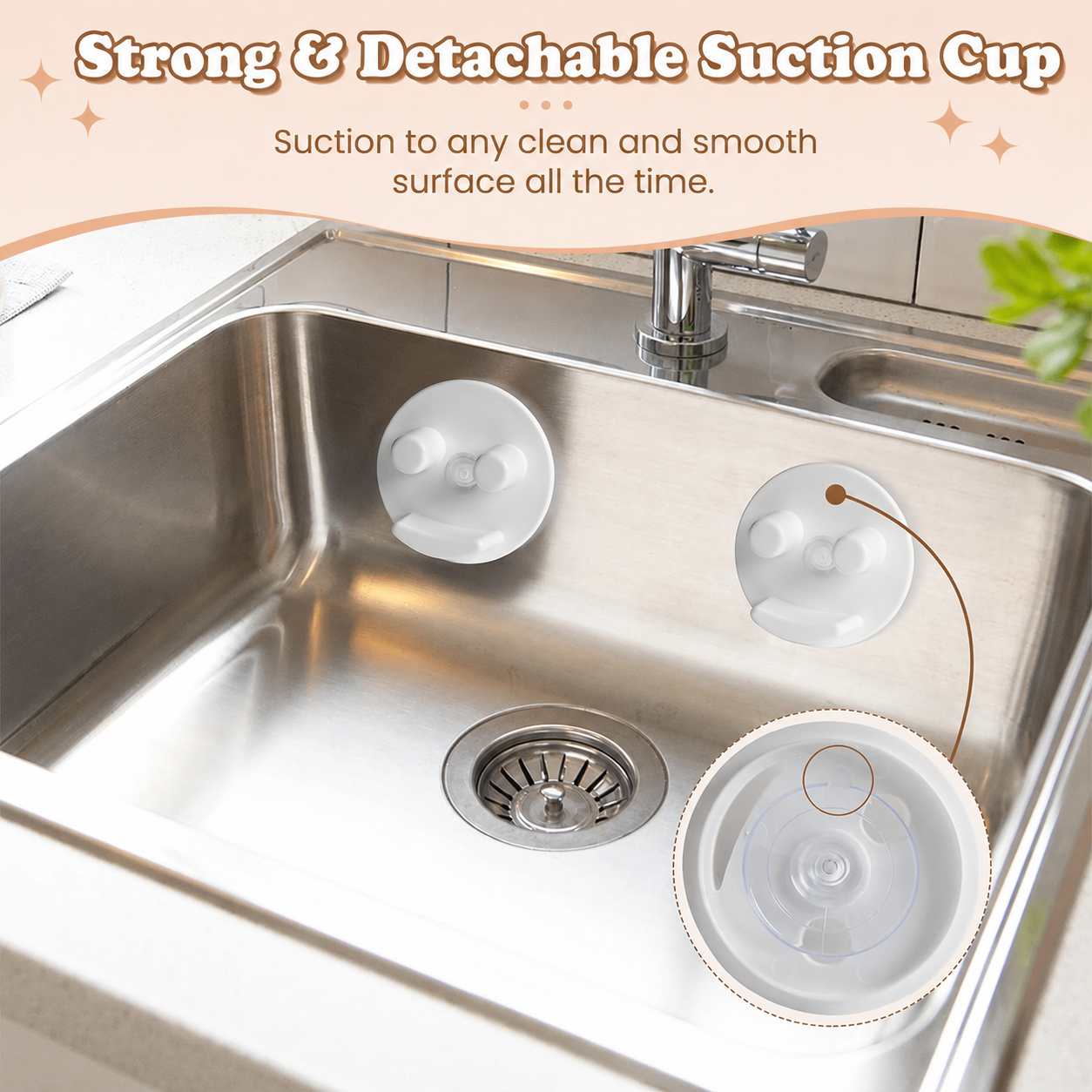 Suction Cup Sponge Holder Wall Mount for Smile Sponges No-Drill Kitchen Organizer