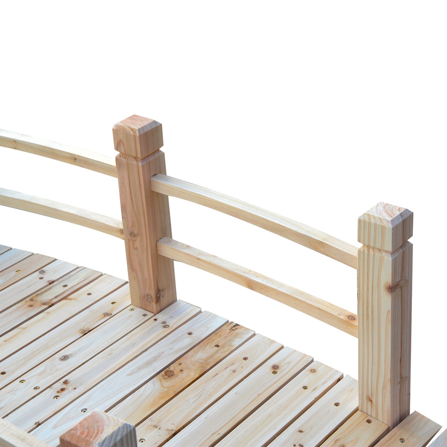 5 ft Wooden Garden Bridge Arc Footbridge with Railings - Natural Wood