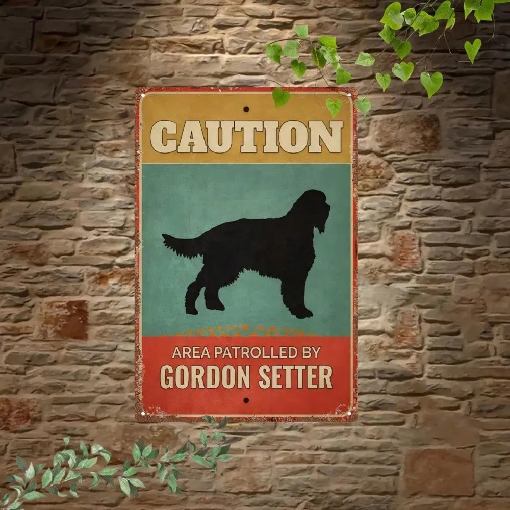 Vintage Gordon Setter Warning Sign - Metal Flat Plaque 8"