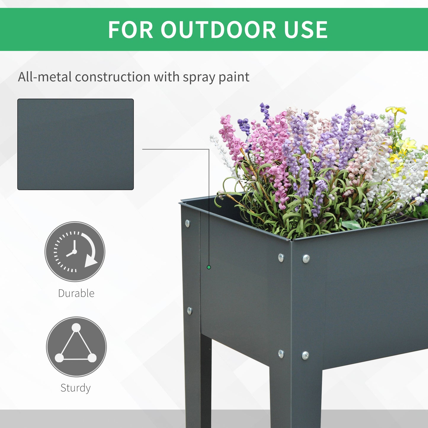 Metal Raised Garden Bed with Legs - 39" x 12" x 32" Elevated Planter Box, Dark Gray