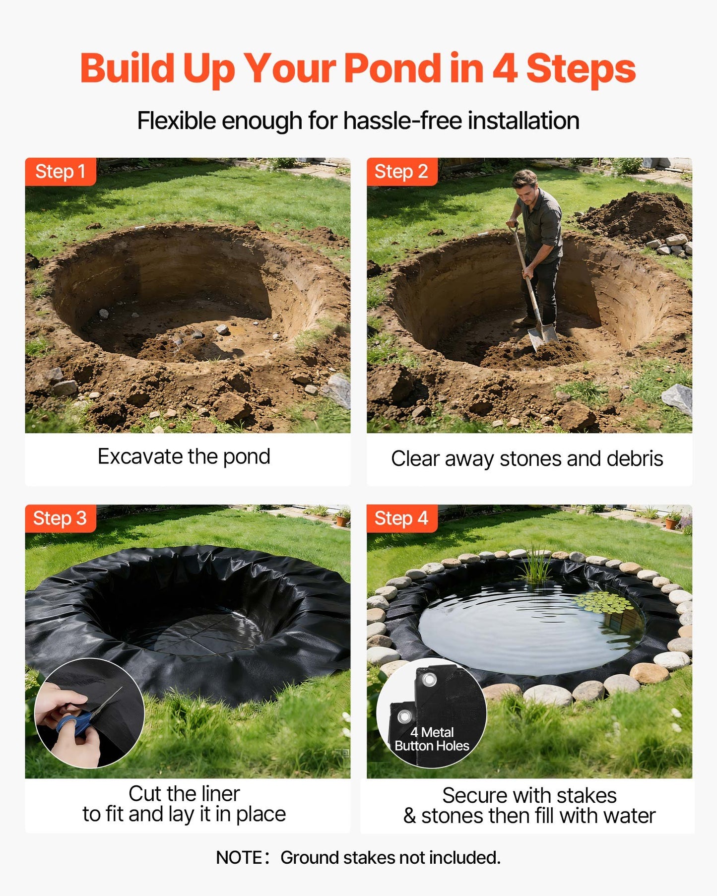 15x20 Ft Pond Liner - 14 Mil Reinforced PE for Outdoor Water Gardens