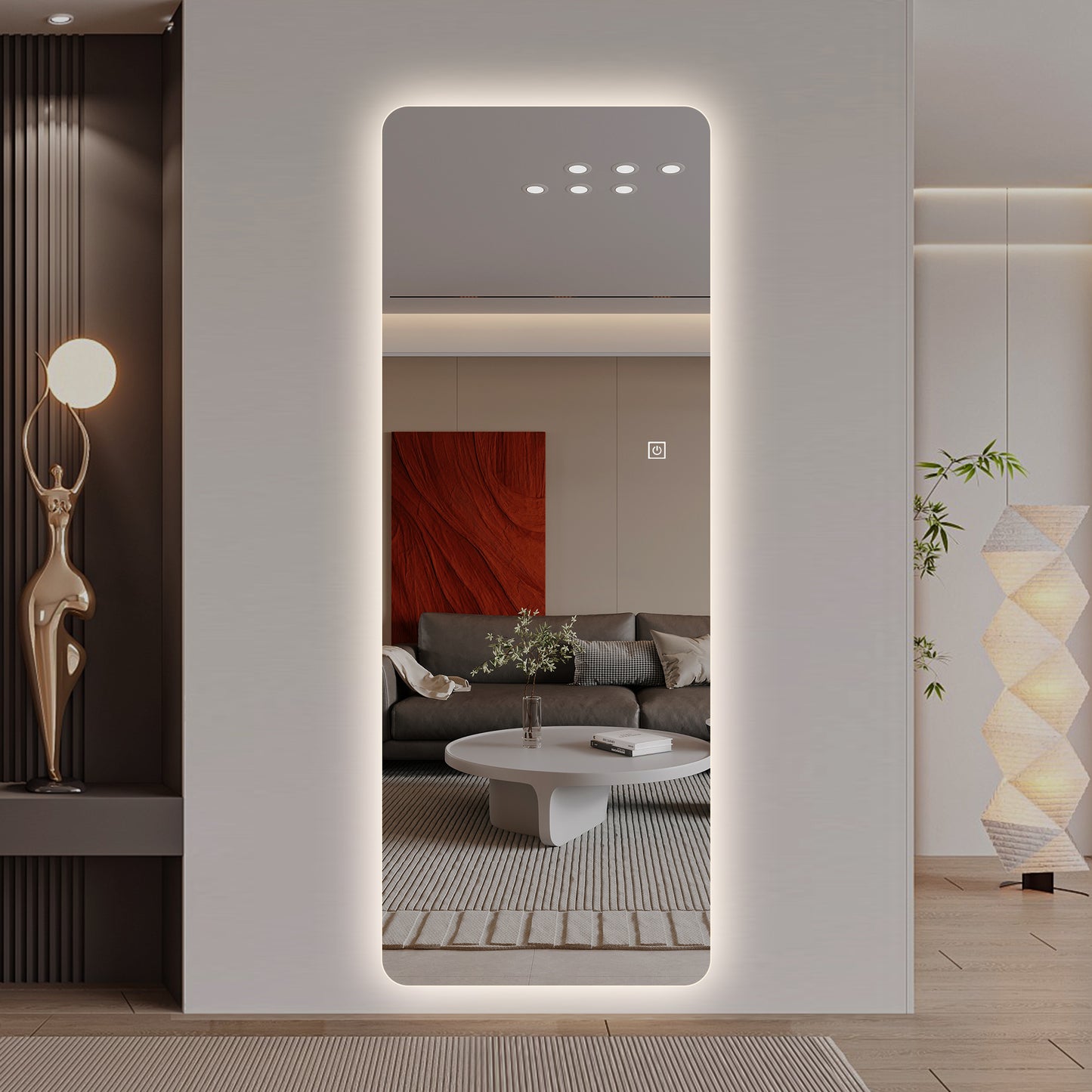 Wall-Mounted LED Full Length Mirror - 63" x 24" Silver Backlit